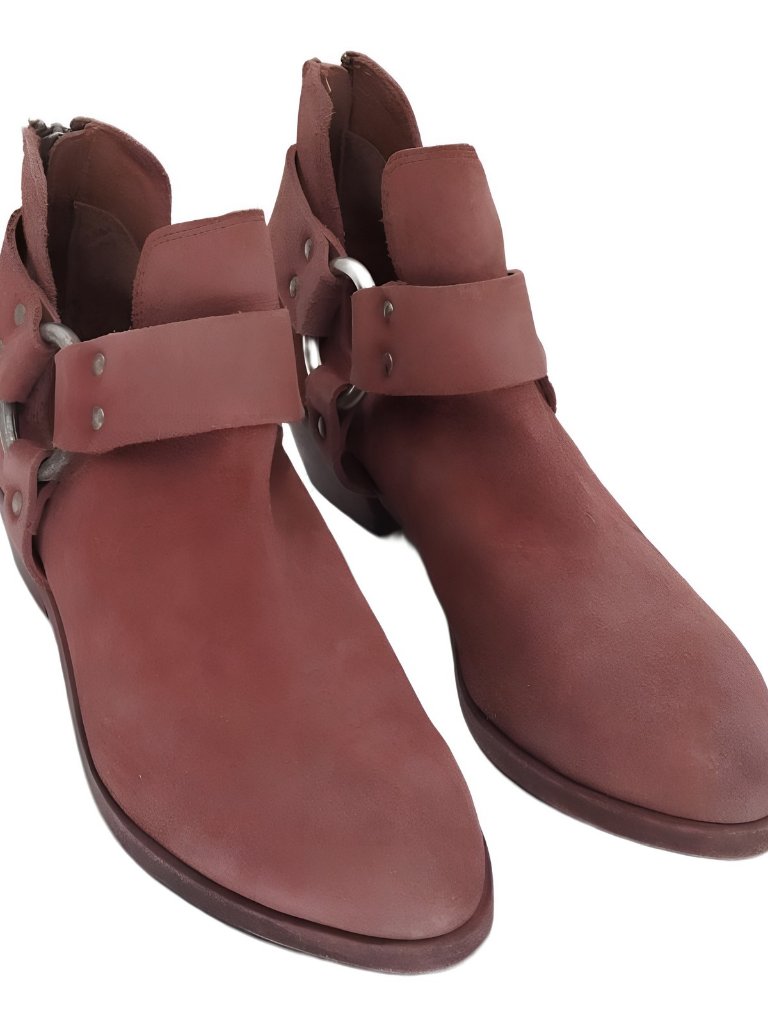 Frye Womens Ray Harness Back Zip Ankle Boot Rosewood Sz 7.5